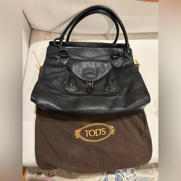 TODS Vintage Black Italian Leather Ring-Handled Satchel - Picture 2 of 16